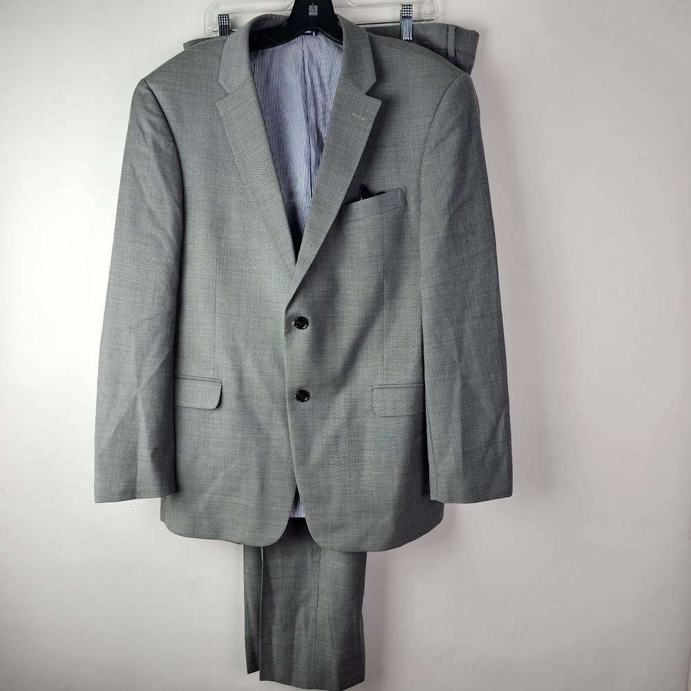 Tommy Hilfiger Suit Mens 38R 36W Gray Wool Two Piece Blazer Pants Classic Fit